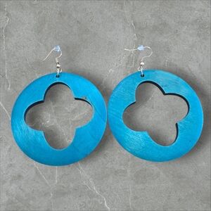 Pastels Clothing Blue Floral Cutout Wood Hoop Earrings
